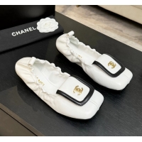 Lower Price Chanel CC Logo Ballet Flats with Flap White Calfskin Leather 6052003