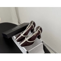 Best Product Chanel CC T Strap Burgundy Patent Leather Pumps 6052004