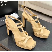 Famous Chanel CC Black Leather High Heeled Platform Sandals 6052009
