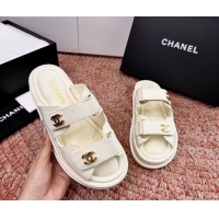 Unique Chanel CC Dad White Leather Platform Slides Sandals 6052101