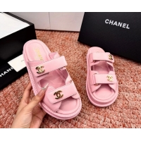 Original Cheap Chanel CC Dad Pink Leather Platform Slides Sandals 6052101