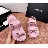 Feminine Chanel CC Dad Pink Leather Platform Sandals 6052101