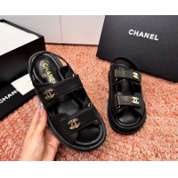 Fashion Chanel CC Dad Black Leather Platform Sandals 6052101