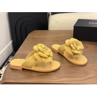 Durable Chanel Yellow Camellia Flower Flat Thong Sandals 6052102