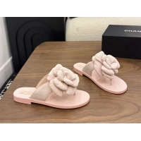 Discount Fashion Chanel Pink Camellia Flower Flat Thong Sandals 6052102