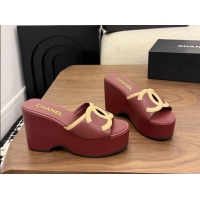 Shop Duplicate Chanel CC Logo Red Leather Platform Mules Sandals 6052103