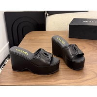 Unique Style Chanel CC Logo Black Leather Platform Mules Sandals 6052103