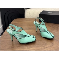 Best Price Chanel Light Green Crocodile Embossed Calfskin Leather Slingback Pumps 90MM 6052105