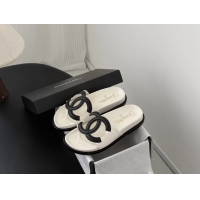 Stylish Chanel CC Logo White Leather Flat Slides Sandals 6052108