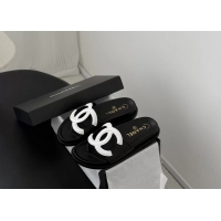Top Quality Chanel CC Logo Black Leather Flat Slides Sandals 6052108