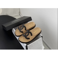 AAAAA Chanel CC Logo Beige Leather Flat Slides Sandals 6052108