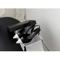 Feminine Chanel CC Logo Black Leather Slingback Pumps 6052202