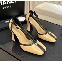 Fashion Chanel CC Logo Beige Leather T Strap Pumps 6052203