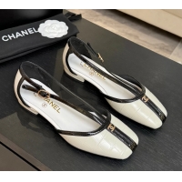 Durable Chanel CC Logo White Crocodile Embossed Leather T Strap Flat Shoes 6052204