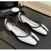 Trendy Design Chanel CC Logo White Calfskin Leather T Strap Flat Shoes 6052204