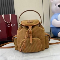 Inexpensive Miu Miu Medium Corduroy Cotton Backpack 5BZ043 Brown 2026