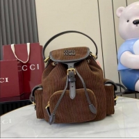 Best Quality Miu Miu Medium Corduroy Cotton Backpack 5BZ043 Dark Brown 2026