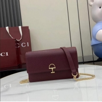 Pretty Style Gucci Softbit Continental Leather Wallet On Chain 837373 Burgundy