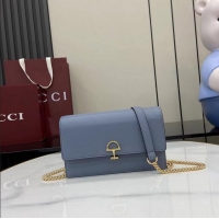Buy Cheap Gucci Softbit Continental Leather Wallet On Chain 837373 Light Blue