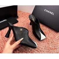 Perfect Chanel CC Black Calfskin Leather High Heeled Mules 6052401
