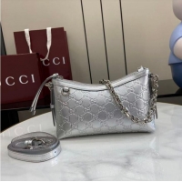 Grade Design Gucci GG Emblem Small Shoulder Bag With Chain 851631 Silver