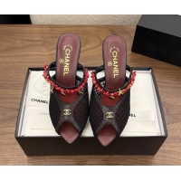 Luxurious Chanel High Heeled Mules Sandals Black Mesh Cotton and Lambskin 80MM 6052402