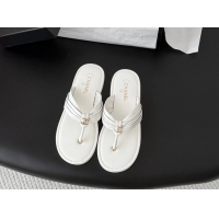 Buy New Cheap Chanel CC Logo White Leather Flat Thong Sandals 6052403