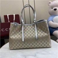 Inexpensive Gucci GG Leather Emblem Large Tote bag 815213 Beige/Silver 2026