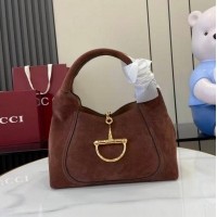 Most Popular Gucci Softbit Suede Medium Shoulder Bag with Oversized Half Horsebit 837467 Dark Brown 2026