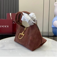 Most Popular Gucci Softbit Suede Medium Shoulder Bag with Oversized Half Horsebit 837467 Dark Brown 2026