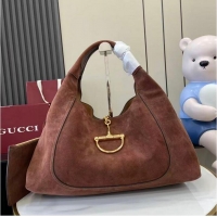 Best Discount Gucci Softbit Suede Maxi Shoulder Bag with Oversized Half Horsebit 837466 Dark Brown 2026