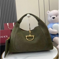 Well Crafted Gucci Softbit Suede Maxi Shoulder Bag With Oversized Half Horsebit 837466 Dark Green 2026