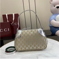 Free Shipping Gucci GG Canvas Emblem Small Shoulder bag 815218 Beige/Silver 2026