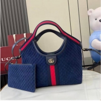 Buy Cheapest Gucci Giglio Small Tote Bag in GG Suede 860845 Dark Blue 2026