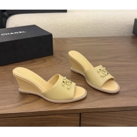 Classic Chanel CC Logo Beige Lambskin Leather Wedge Sandals 75MM 6052501