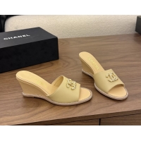 Modern Chanel CC Logo Beige Lambskin Leather Wedge Sandals 75MM 6052501