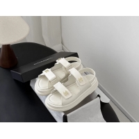 Comfortable Chanel CC Logo Dad Flat Sandal White Calfskin Leather 6052502