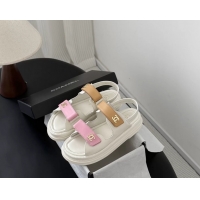 Generous Chanel CC Logo Dad Flat Sandal Pink Beige Calfskin Leather 6052502