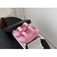 Original Cheap Chanel CC Logo Dad Flat Slides Sandal Pink Calfskin Leather 6052502