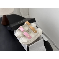 Original Cheap Chanel CC Logo Dad Flat Slides Sandal Pink Beige Calfskin Leather 6052502