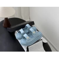 Durable Chanel CC Logo Dad Flat Slides Sandal Blue Calfskin Leather 6052502