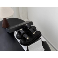 Trendy Design Chanel CC Logo Dad Flat Slides Sandal Black Calfskin Leather 6052502