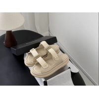 Grade Quality Chanel CC Logo Dad Flat Slides Sandal Beige Calfskin Leather 6052502