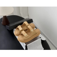 Top Grade Chanel CC Logo Dad Flat Slides Sandal Beige Calfskin Leather 6052502