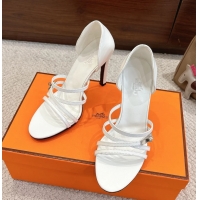 Feminine Hermes Lipstick White Calfskin Leather High Heeled Sandals 105MM 6052601
