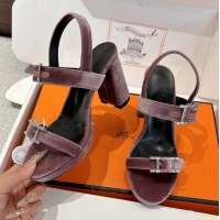 Durable Hermes Bossa Bruyere Pink Velvet High Heeled Sandals 105MM 6052602
