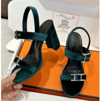 Trendy Design Hermes Bossa Green Velvet High Heeled Sandals 105MM 6052602