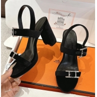 Comfortable Hermes Bossa Black Velvet High Heeled Sandals 105MM 6052602