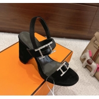 Comfortable Hermes Bossa Black Velvet High Heeled Sandals 105MM 6052602