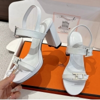 Fashion Hermes Bossa White Calfskin Leather High Heeled Sandals 105MM 6052603
